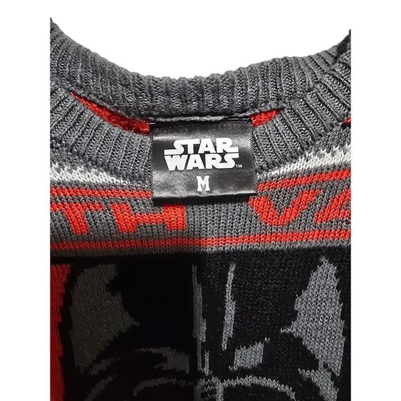 Star Wars Darth Vadar Christmas Winter Sweater Mens Medium Black Gray Red White - Picture 3 of 4